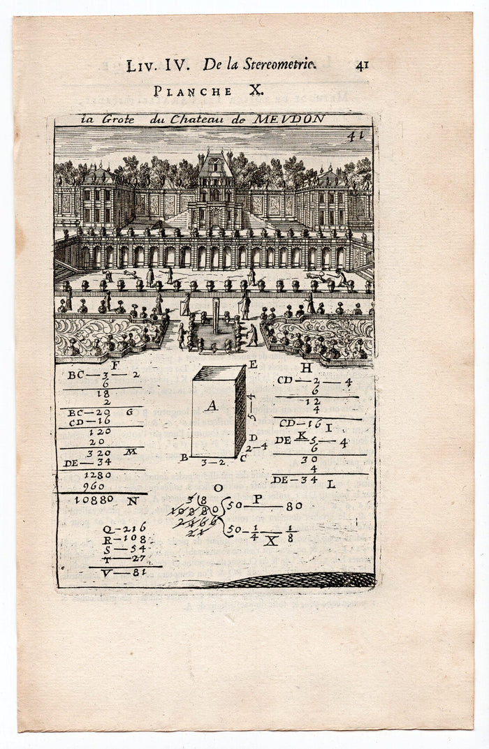1702 Manesson Mallet, La Grote du Chateau de Meudon, Paris, Antique Print