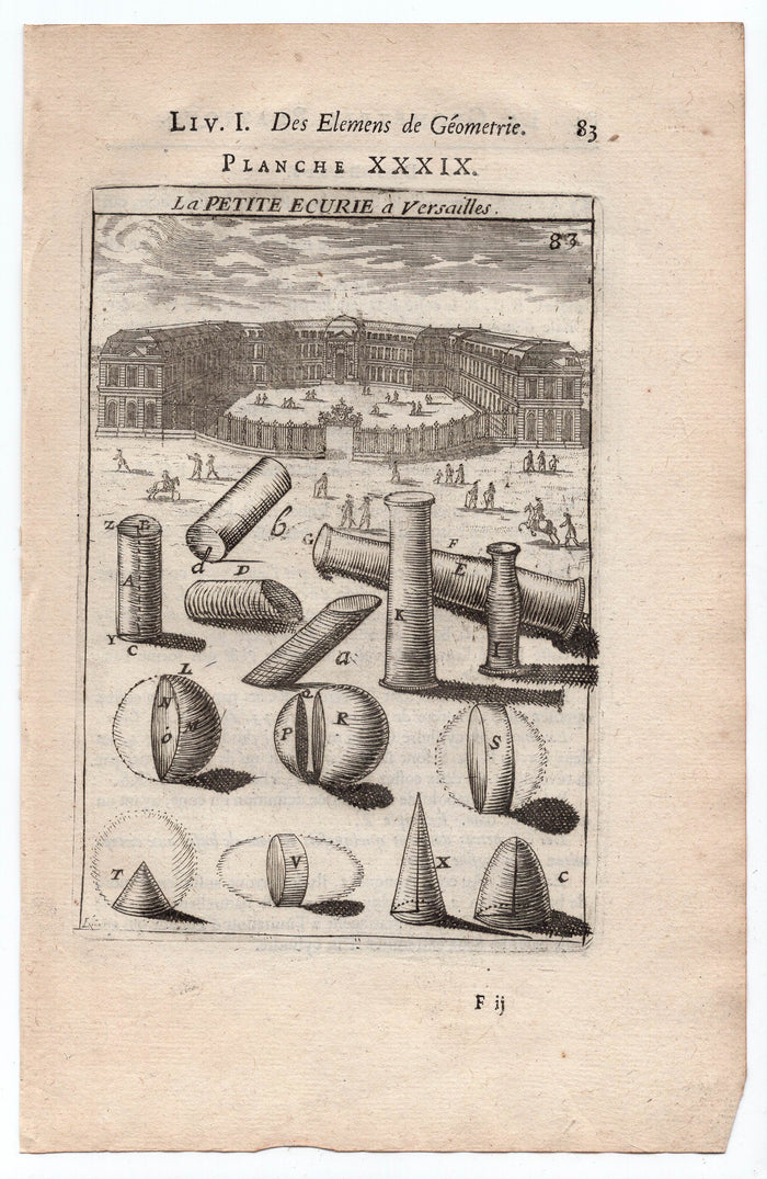 1702 Manesson Mallet, La Petite ecurie a Versailles, Stables, Antique Print