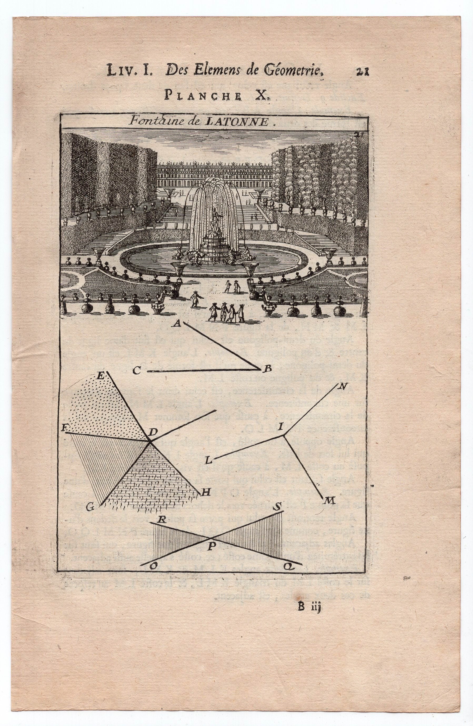 1702 Manesson Mallet, Latona Fountain Palace of Versailles, Antique Print