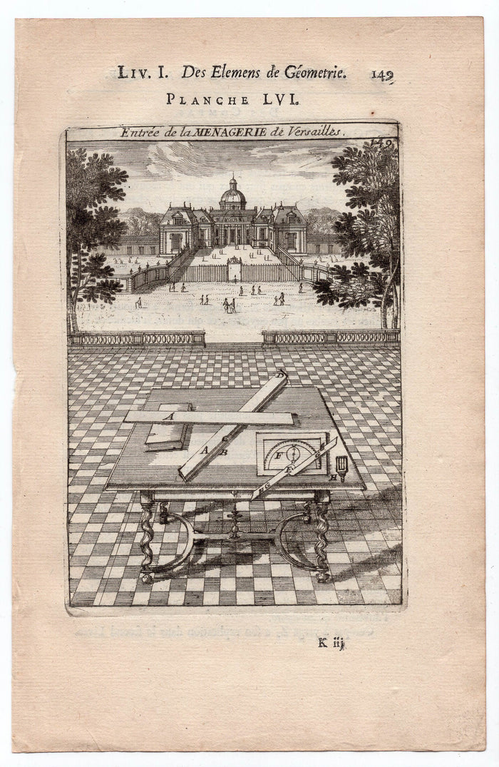 1702 Manesson Mallet, Menagerie of Versailles, Entrance, Paris, Antique Print
