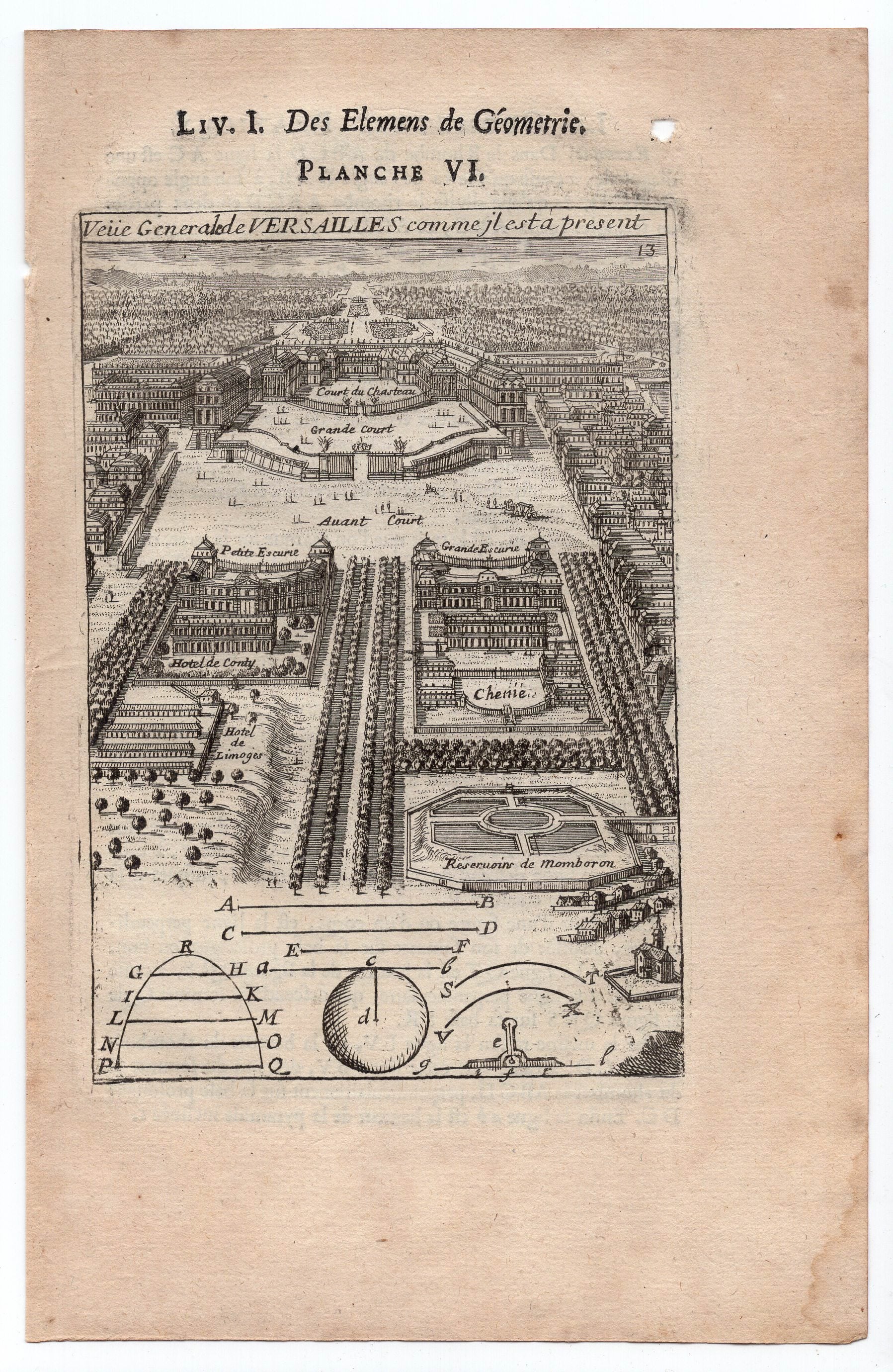 1702 Manesson Mallet, Palace of Versailles, Bird's-Eye View Antique Print