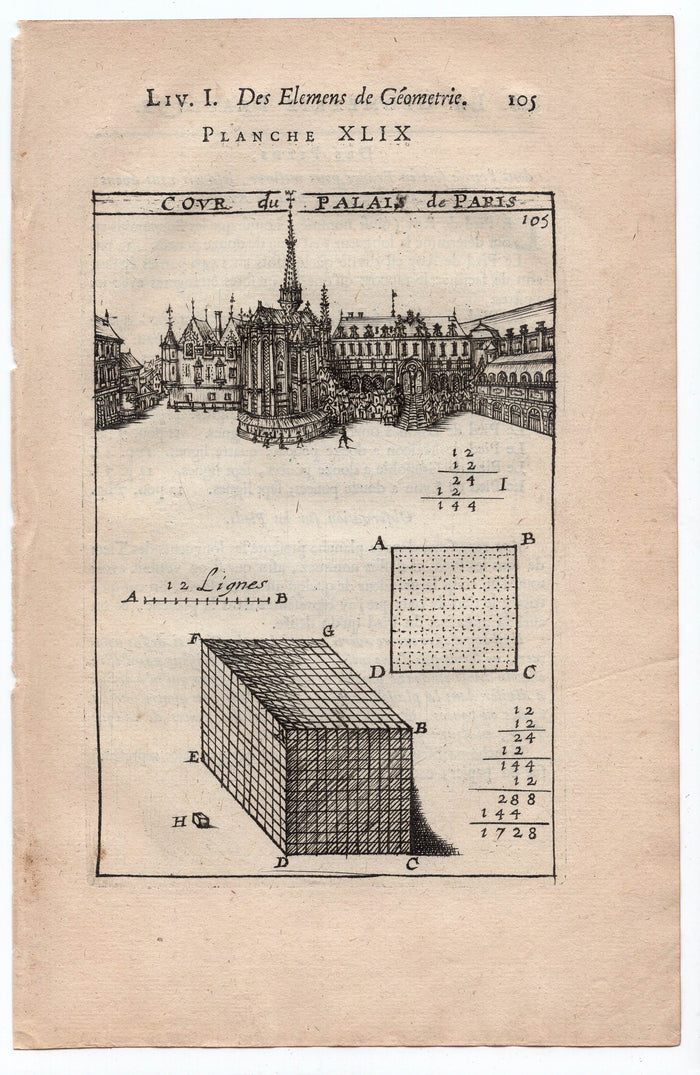 1702 Manesson Mallet, Palais de Justice & Sainte-Chapelle, Paris, Antique Print