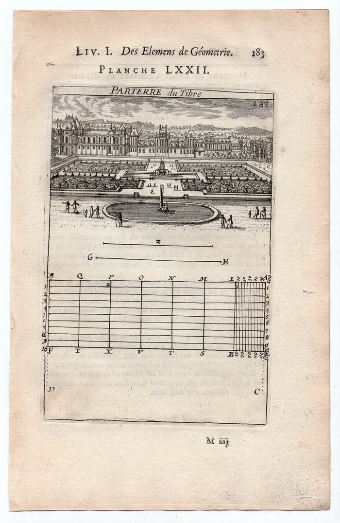 1702 Manesson Mallet, Parterre du Tibre, Chateau de Fontainebleau, Antique Print