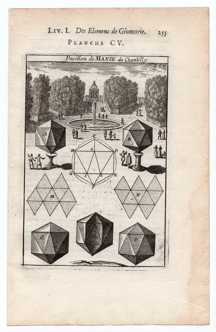 1702 Manesson Mallet, Pavillon de Manse de Chantilly, Oise France, Antique Print