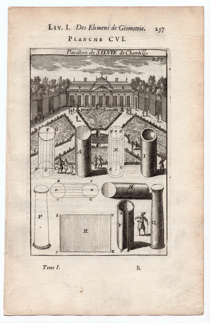 1702 Manesson Mallet, Pavillon de Silvie de Chantilly, Oise France Antique Print