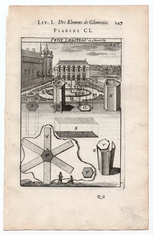 1702 Manesson Mallet, Petit Chateau de Chantilly, Oise France, Antique Print. Plate CI