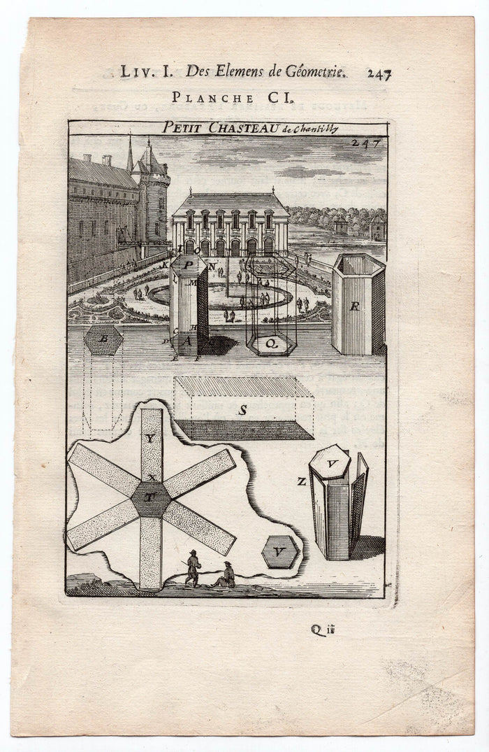 1702 Manesson Mallet, Petit Chateau de Chantilly, Oise France, Antique Print