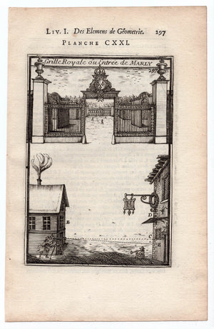 1702 Manesson Mallet, Royal Gate Entrance of Chateau Marly. Paris, Antique Print. Plate CXXI