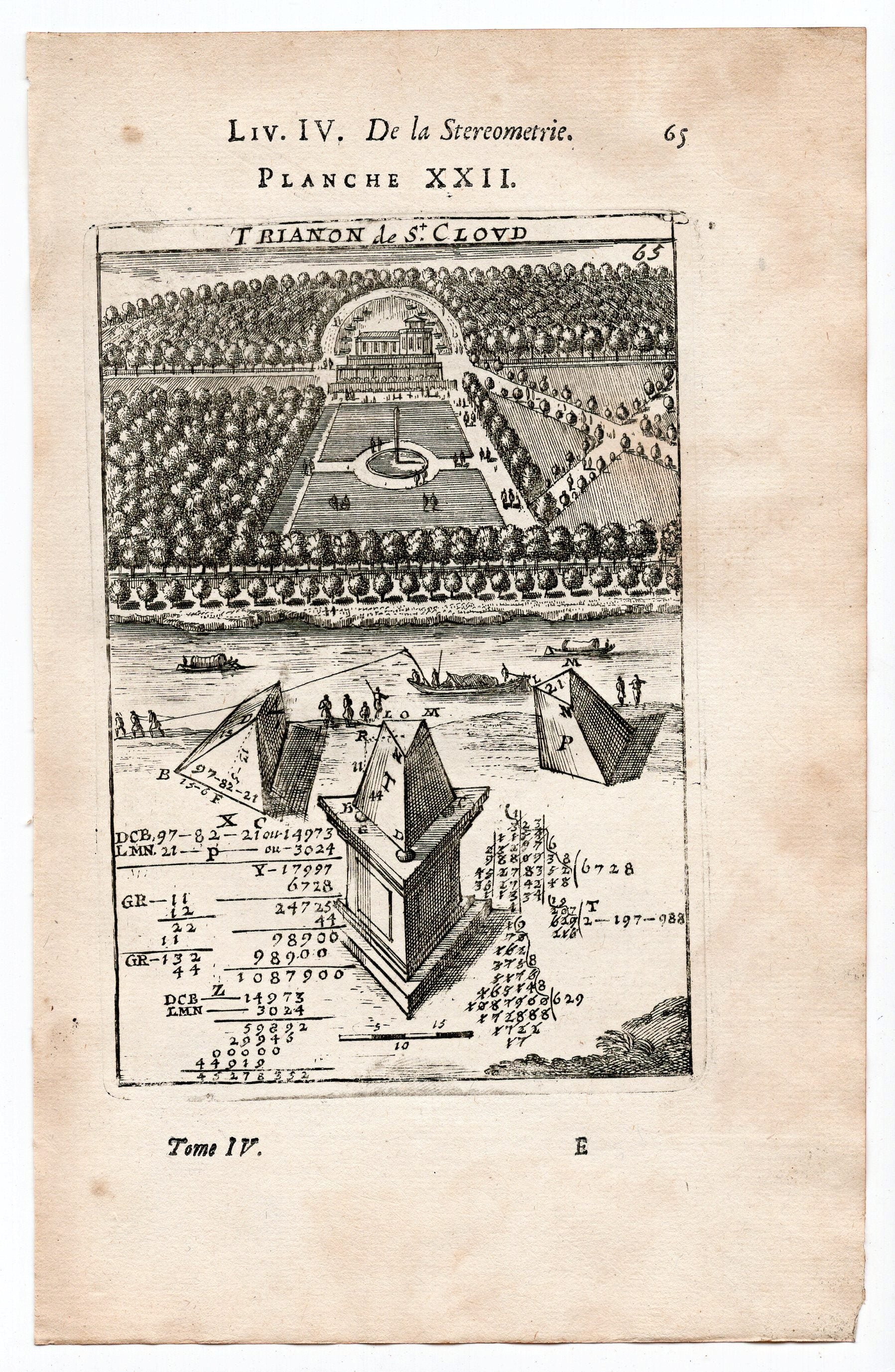 1702 Manesson Mallet, The Trianon, Chateau Saint Cloud, Paris, France, Antique Print. Plate XXII