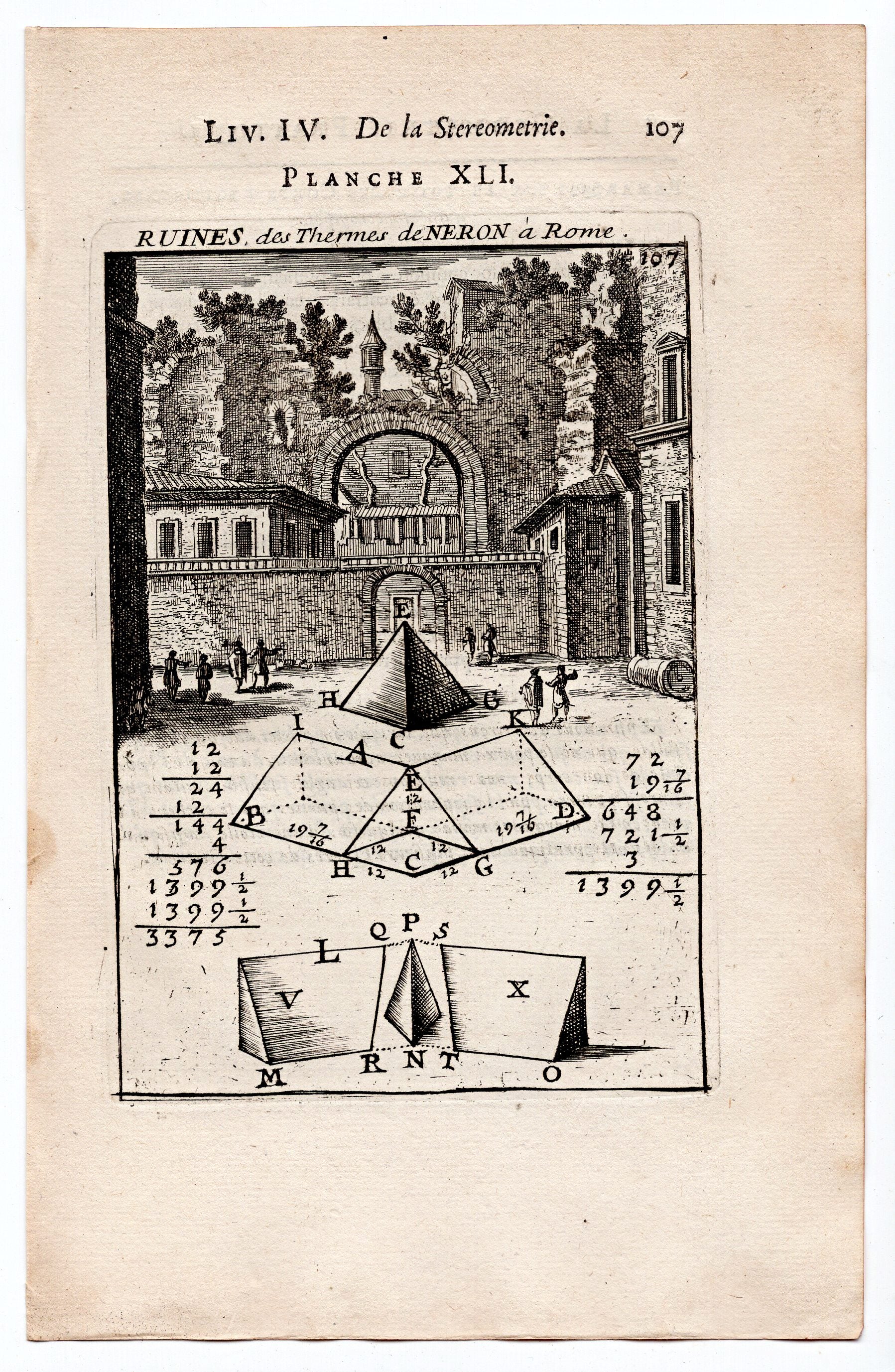 1702 Manesson Mallet, Thermes de Neron Ruins, Baths of Nero, Italy, Antique Print. Plate XLI