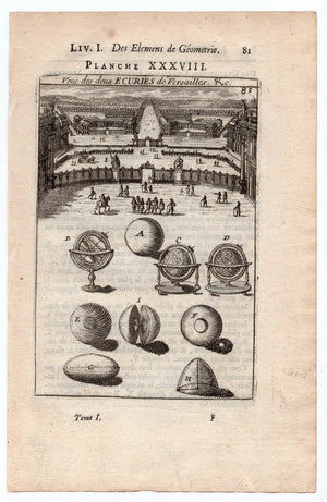1702 Manesson Mallet, Veue des deux Ecuries de Versailles, Stables, Paris, Antique Print. Plate XXXVIII