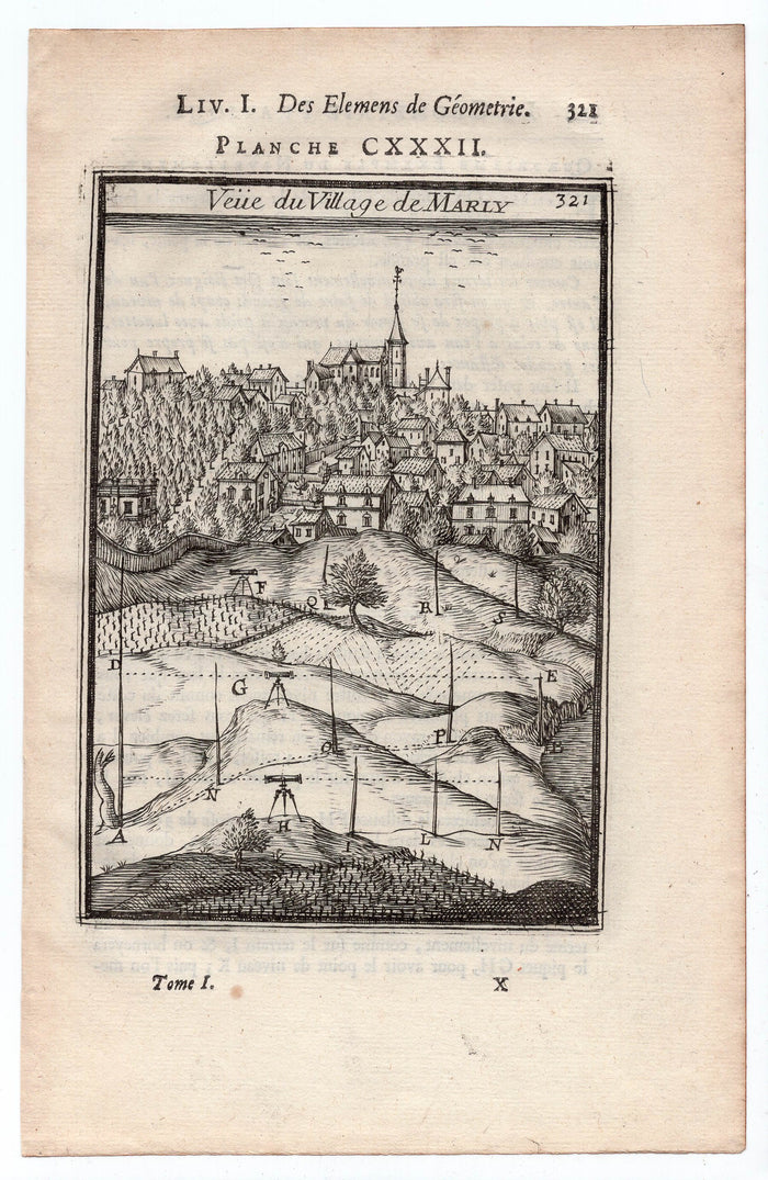 1702 Manesson Mallet, View of Marly-le-Roi, Marly, Paris, Antique Print