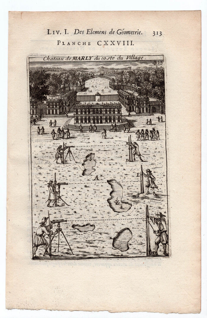 1702 Manesson Mallet, Village View of Chateau Marly, Paris, Antique Print