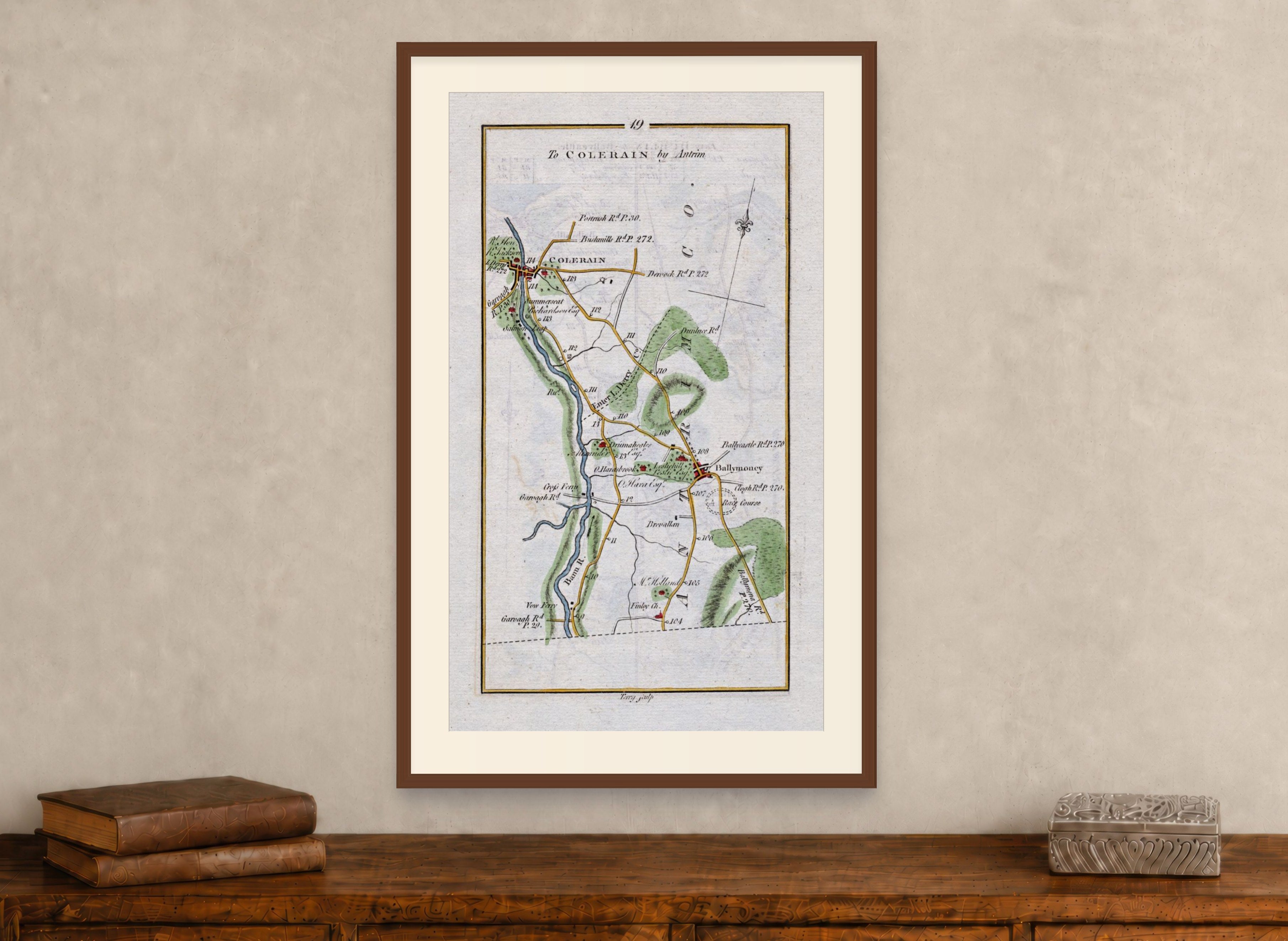 1783 Taylor & Skinner Ireland road map showing Coleraine, Ballymoney, Finvoy and the River Bann.