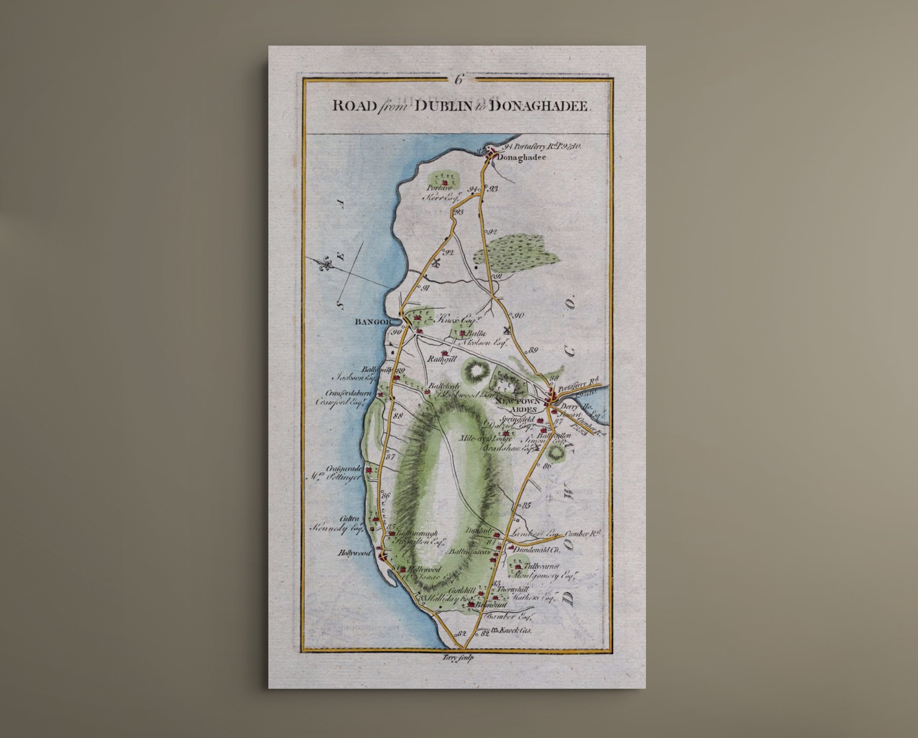 Complete 1783 Taylor & Skinner Holywood, Bangor, Newtownards and Donaghadee Ireland road map displayed against a plain neutral wall.