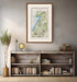 Framed antique Ireland road map of Lurgan, Moira, Crumlin, Glenavy and Ballinderry displayed in a modern interior.