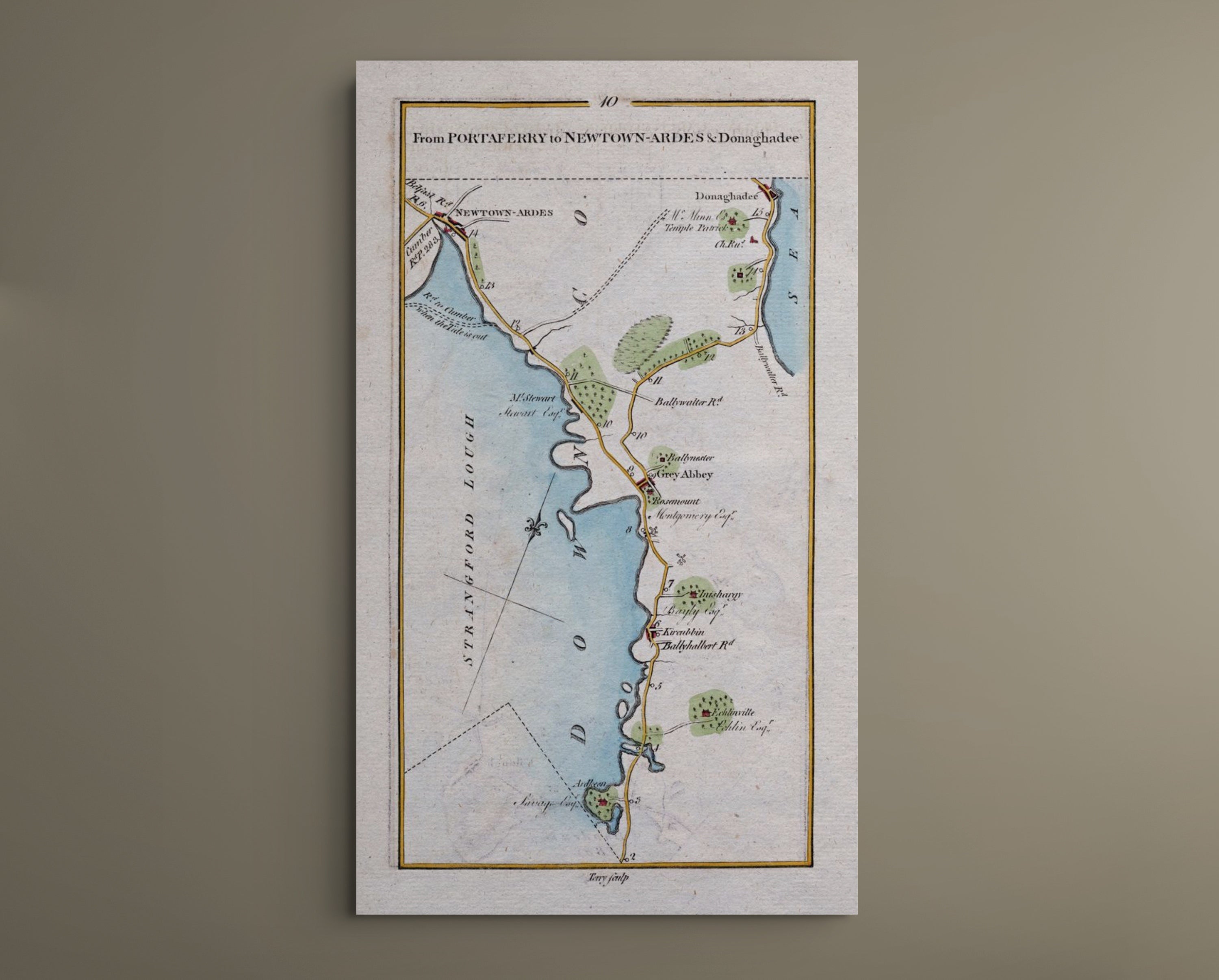 Complete 1783 Taylor & Skinner Newtownards, Donaghadee, Greyabbey and Kircubbin Ireland road map displayed against a plain neutral wall.