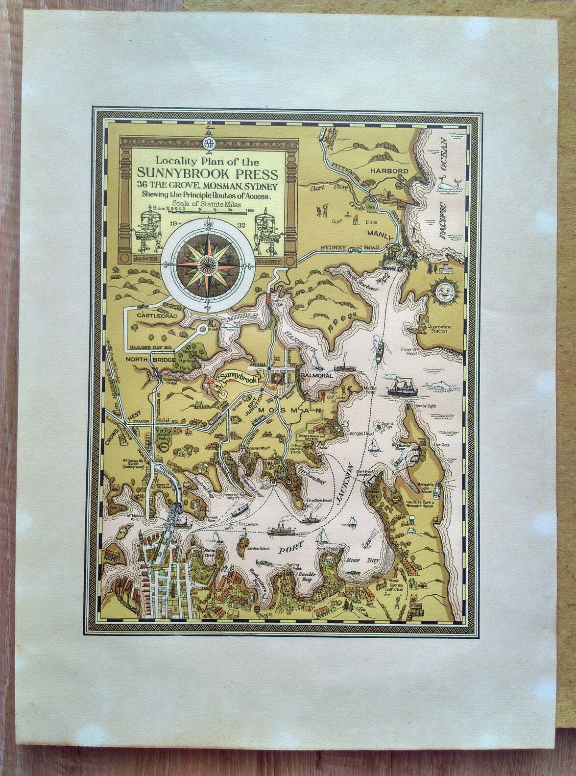 1932 Sydney Pictorial Map, James Emery, Locality Plan of Sunnybrook Press
