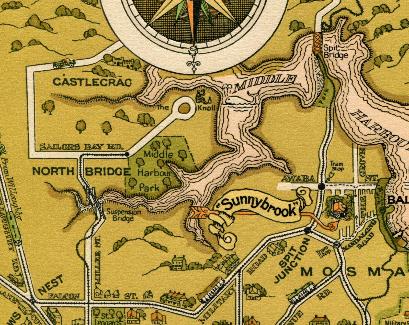 1932 Sydney Pictorial Map, James Emery, Locality Plan of Sunnybrook Press 5