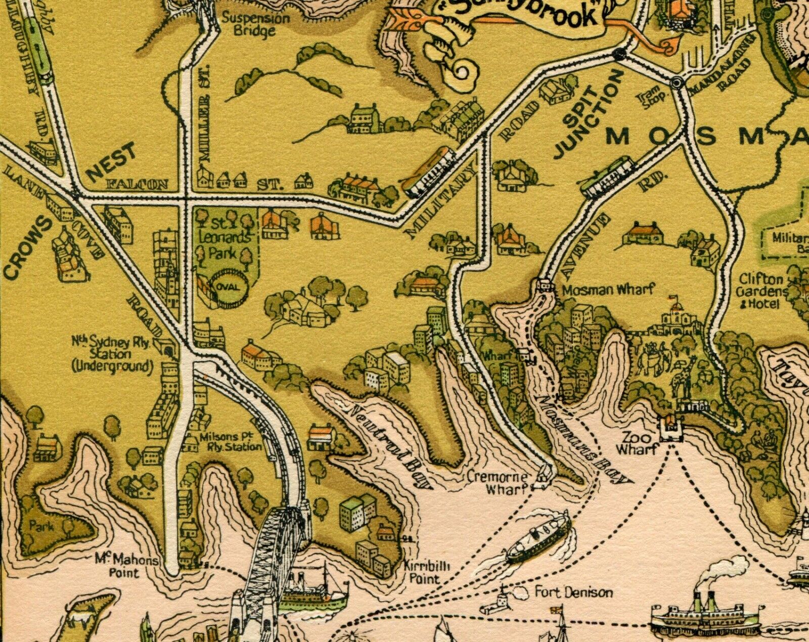 1932 Sydney Pictorial Map, James Emery, Locality Plan of Sunnybrook Press 7