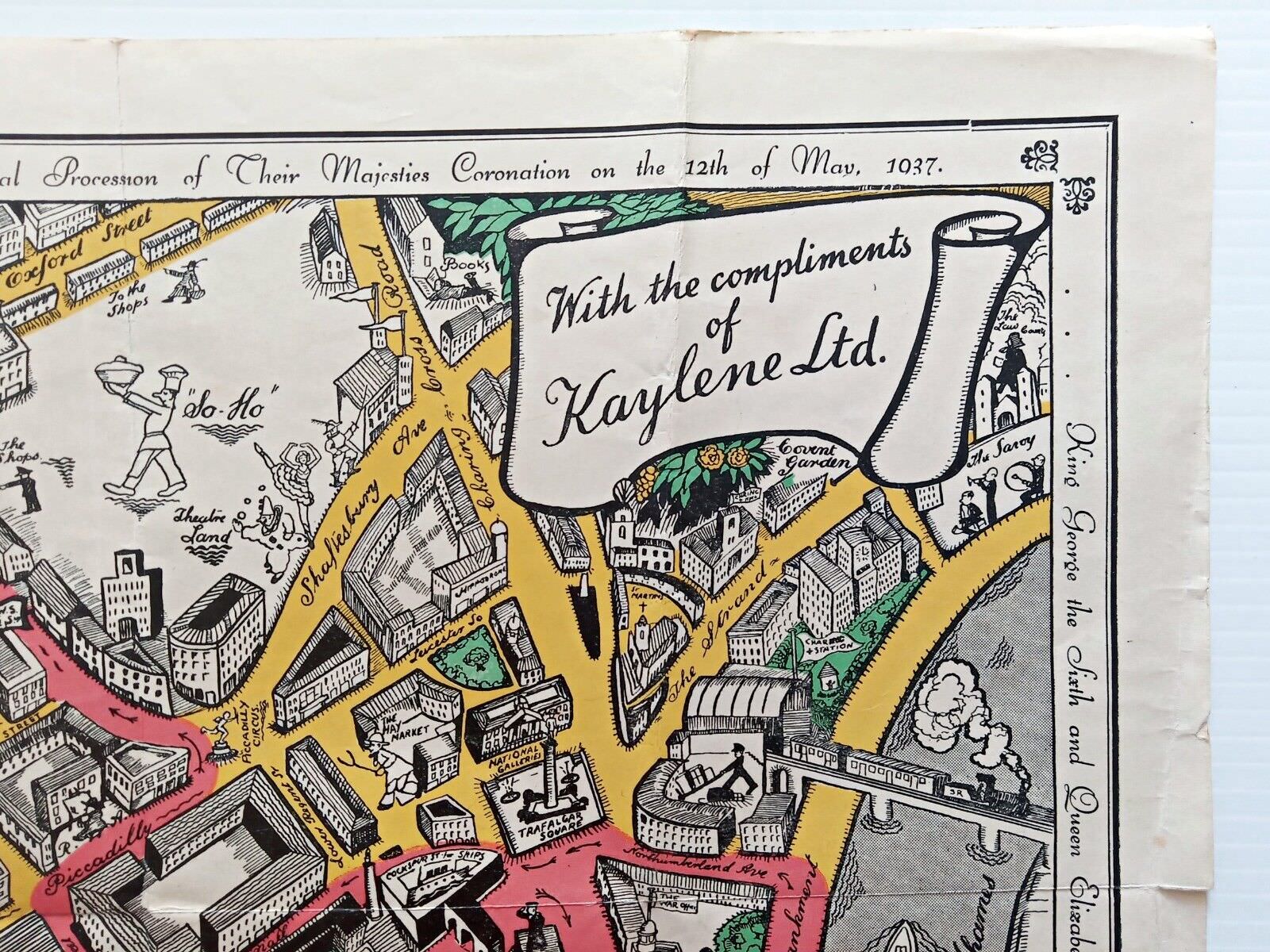 1937 Coronation Route King George 6th London Pictorial Map by Claude Atkinson 3