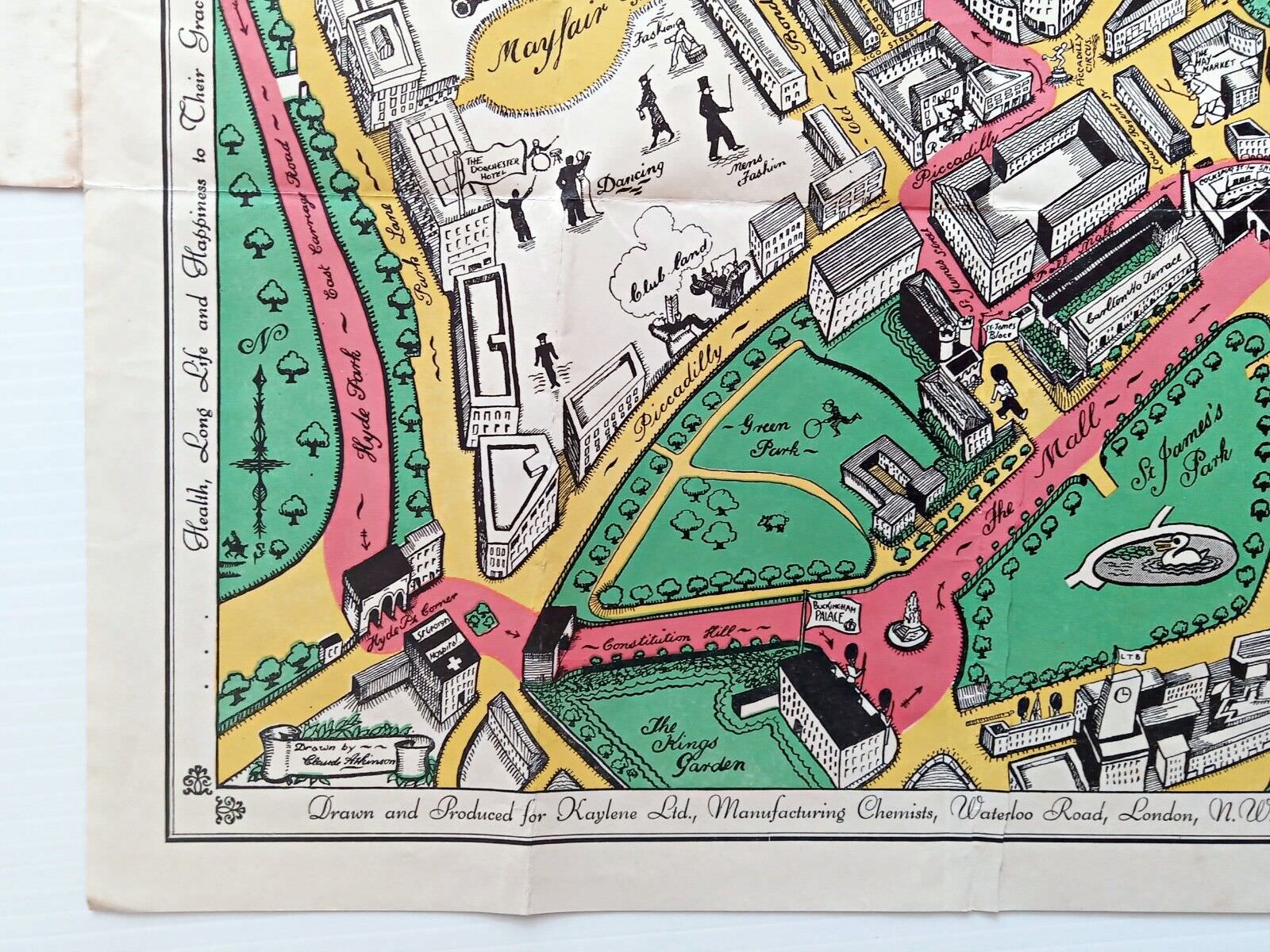 1937 Coronation Route King George 6th London Pictorial Map by Claude Atkinson 6