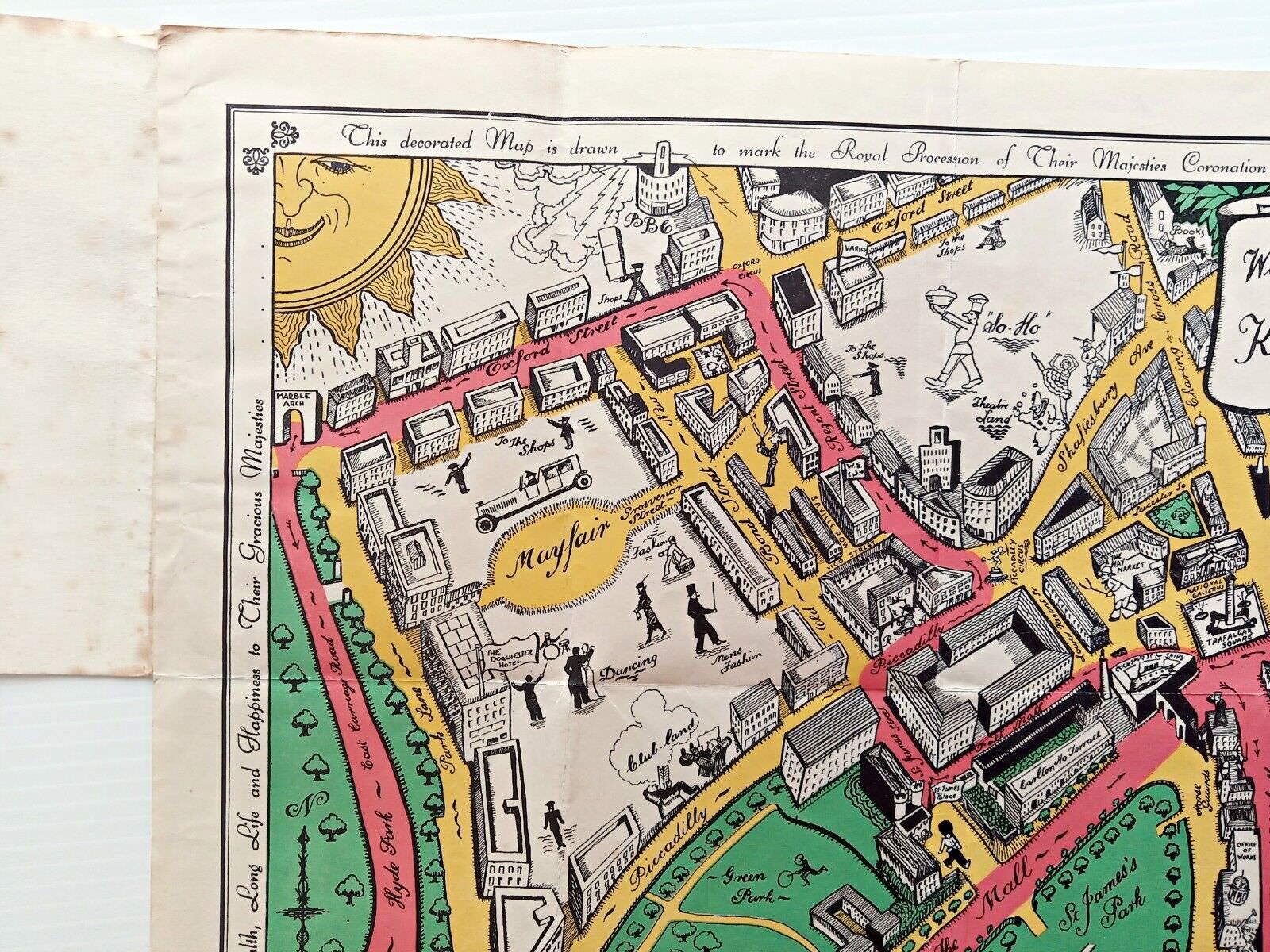 1937 Coronation Route King George 6th London Pictorial Map by Claude Atkinson 8