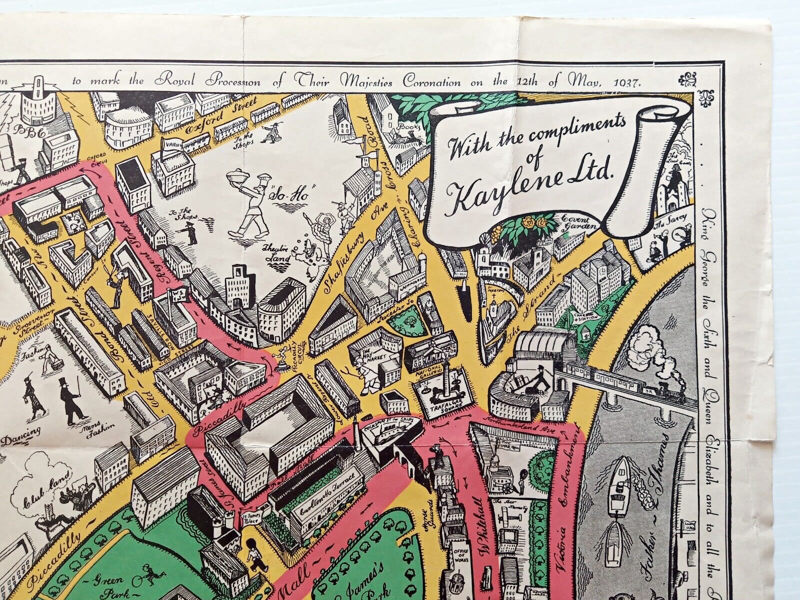1937 Coronation Route King George 6th London Pictorial Map by Claude Atkinson 10