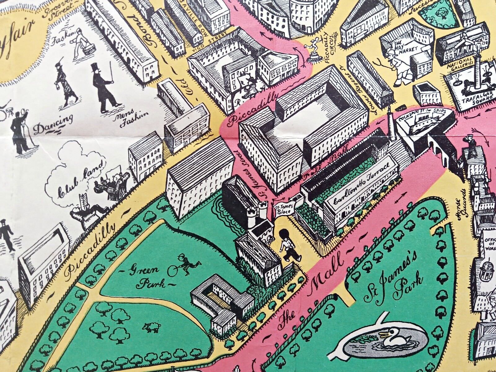 1937 Coronation Route King George 6th London Pictorial Map by Claude Atkinson 11
