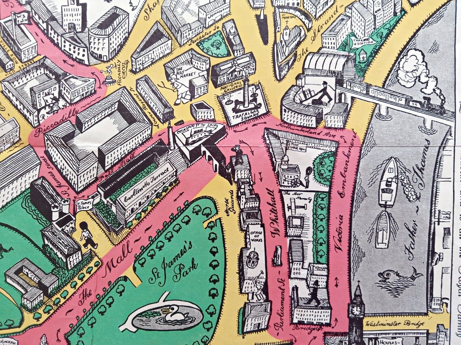 1937 Coronation Route King George 6th London Pictorial Map by Claude Atkinson 14