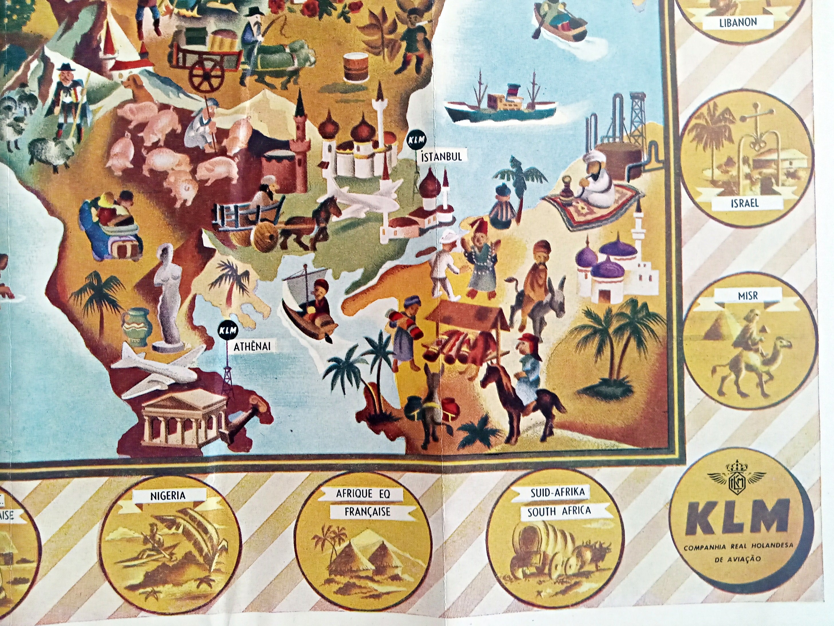 1952 Europa Pictorial Map of Europe by Joop Geesink KLM Royal Dutch Airlines 4