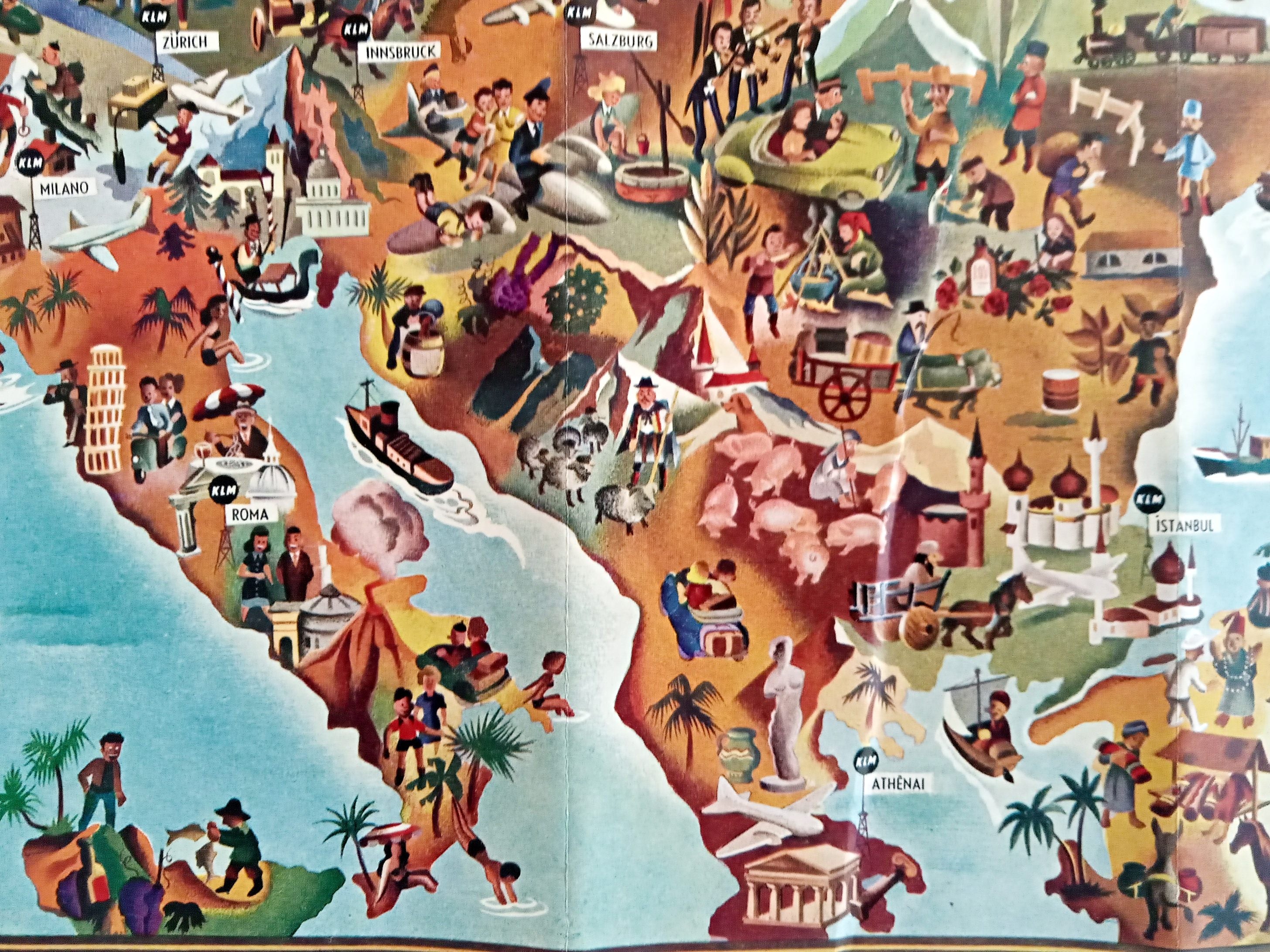 1952 Europa Pictorial Map of Europe by Joop Geesink KLM Royal Dutch Airlines 5