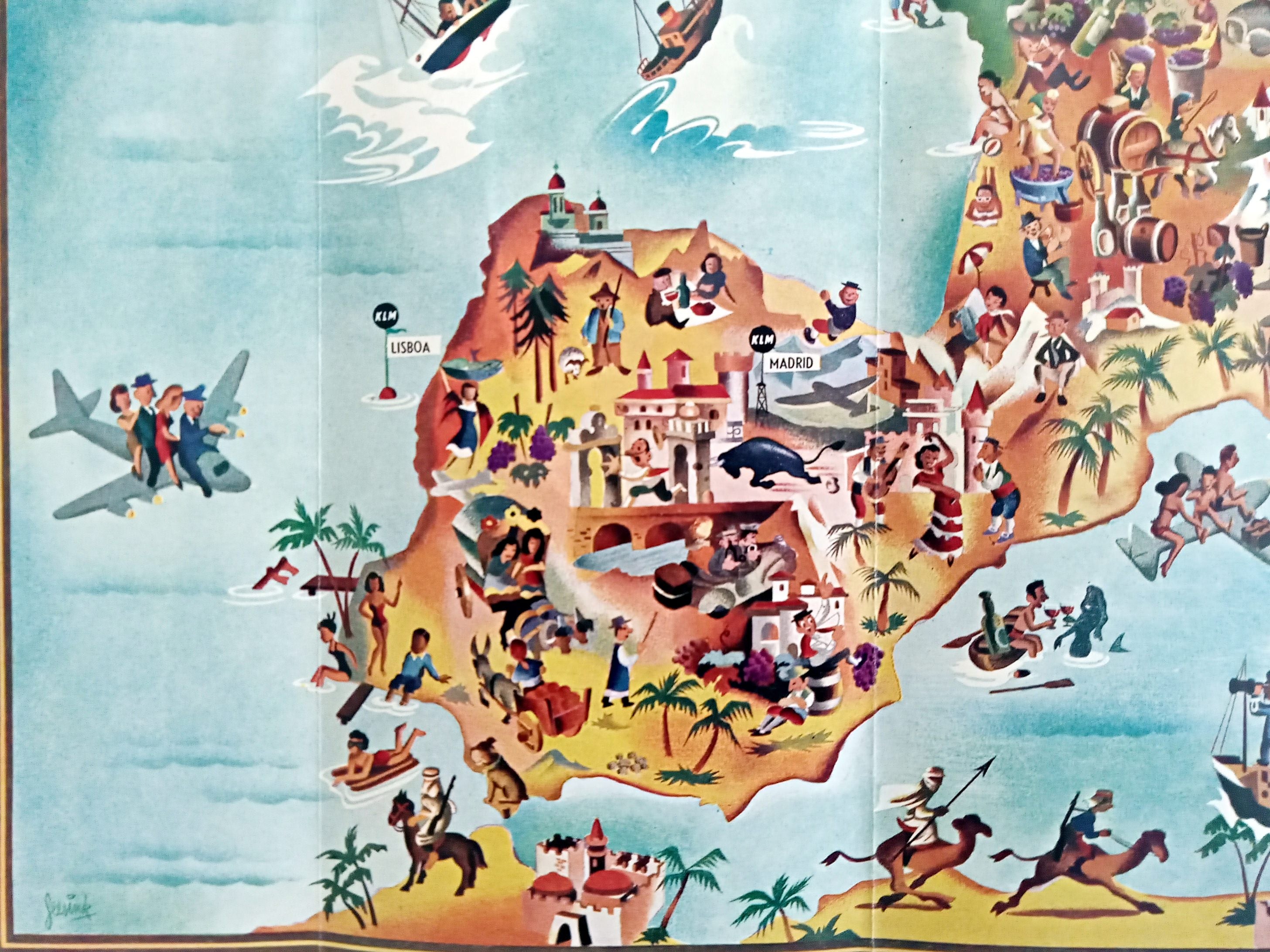 1952 Europa Pictorial Map of Europe by Joop Geesink KLM Royal Dutch Airlines 6