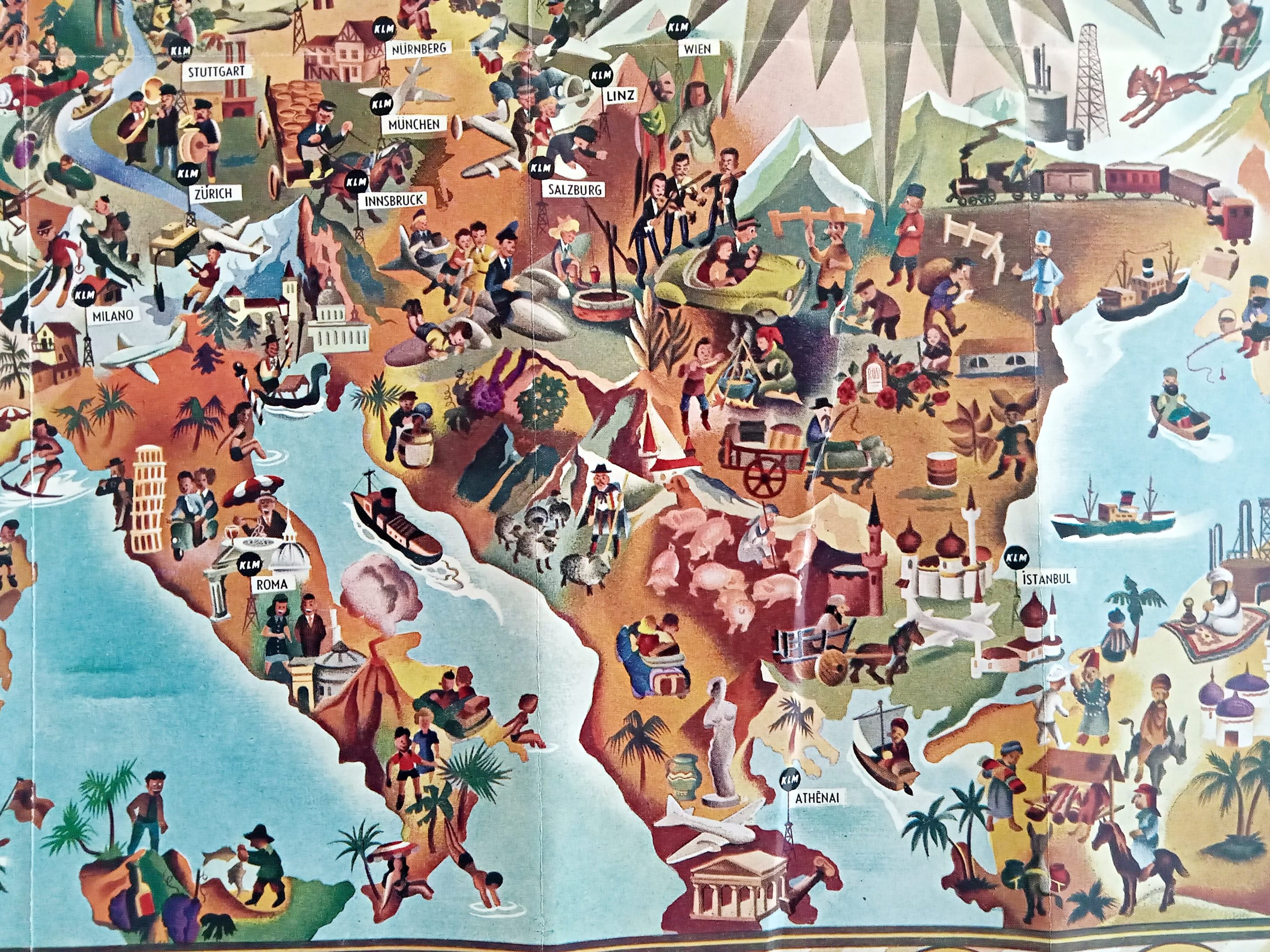 1952 Europa Pictorial Map of Europe by Joop Geesink KLM Royal Dutch Airlines 8