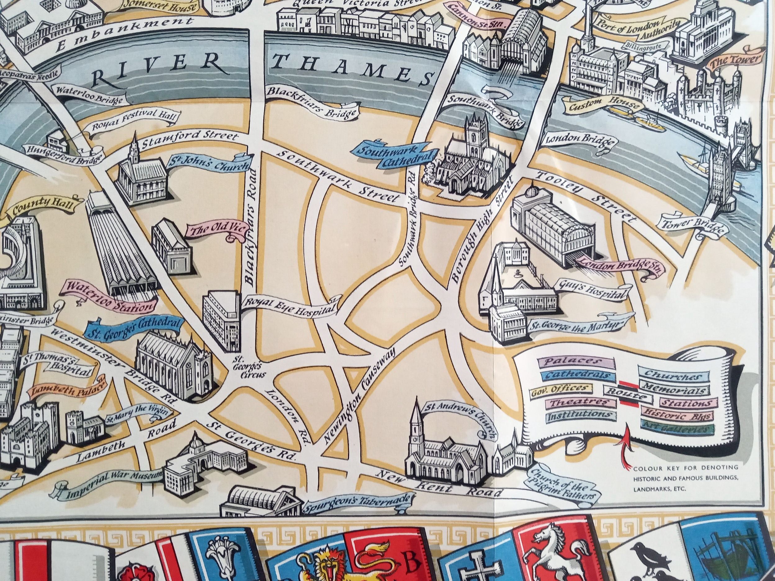 1953 Historic Queen Elizabeth II Royal Coronation Route London Pictorial Map 13