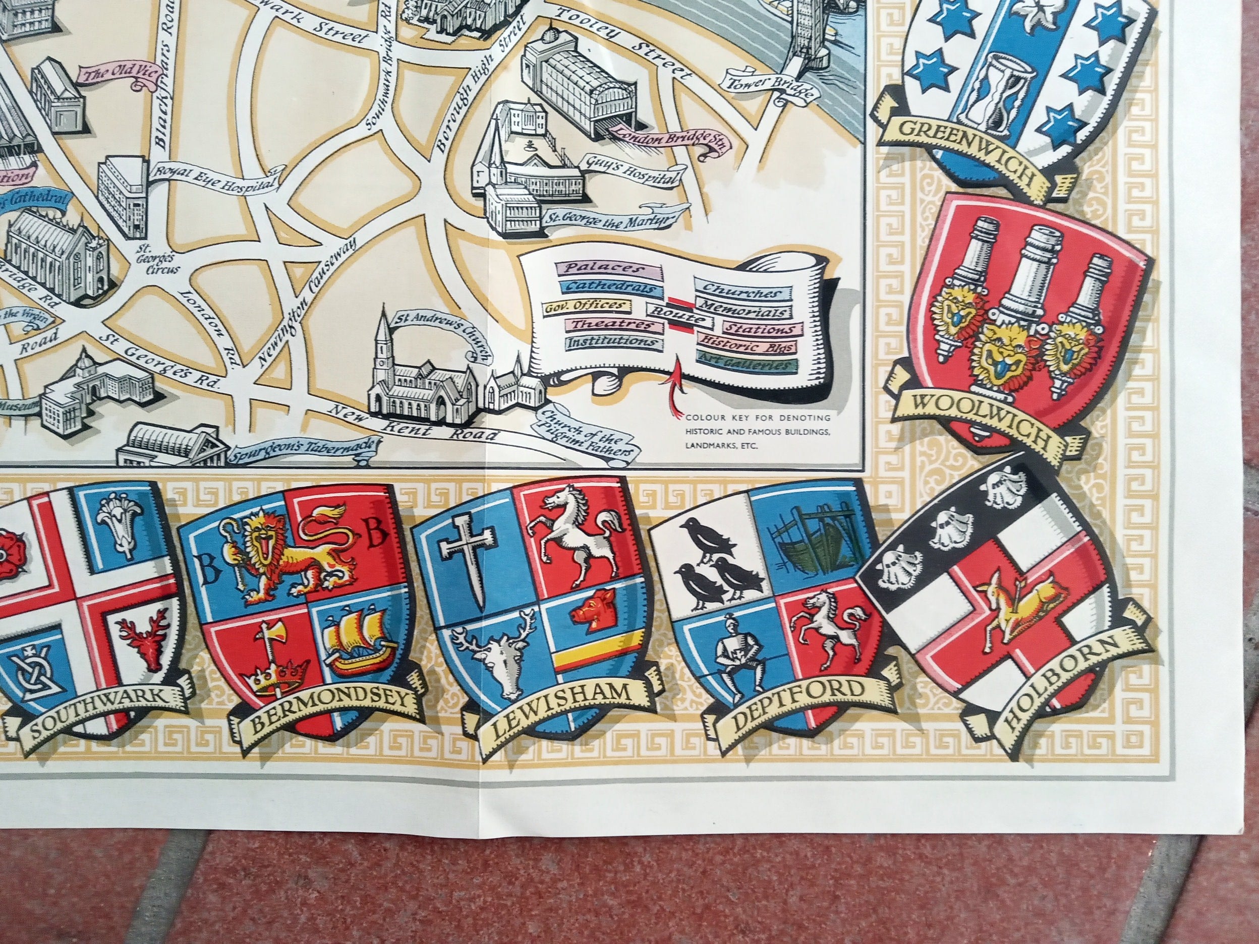 1953 Historic Queen Elizabeth II Royal Coronation Route London Pictorial Map 16