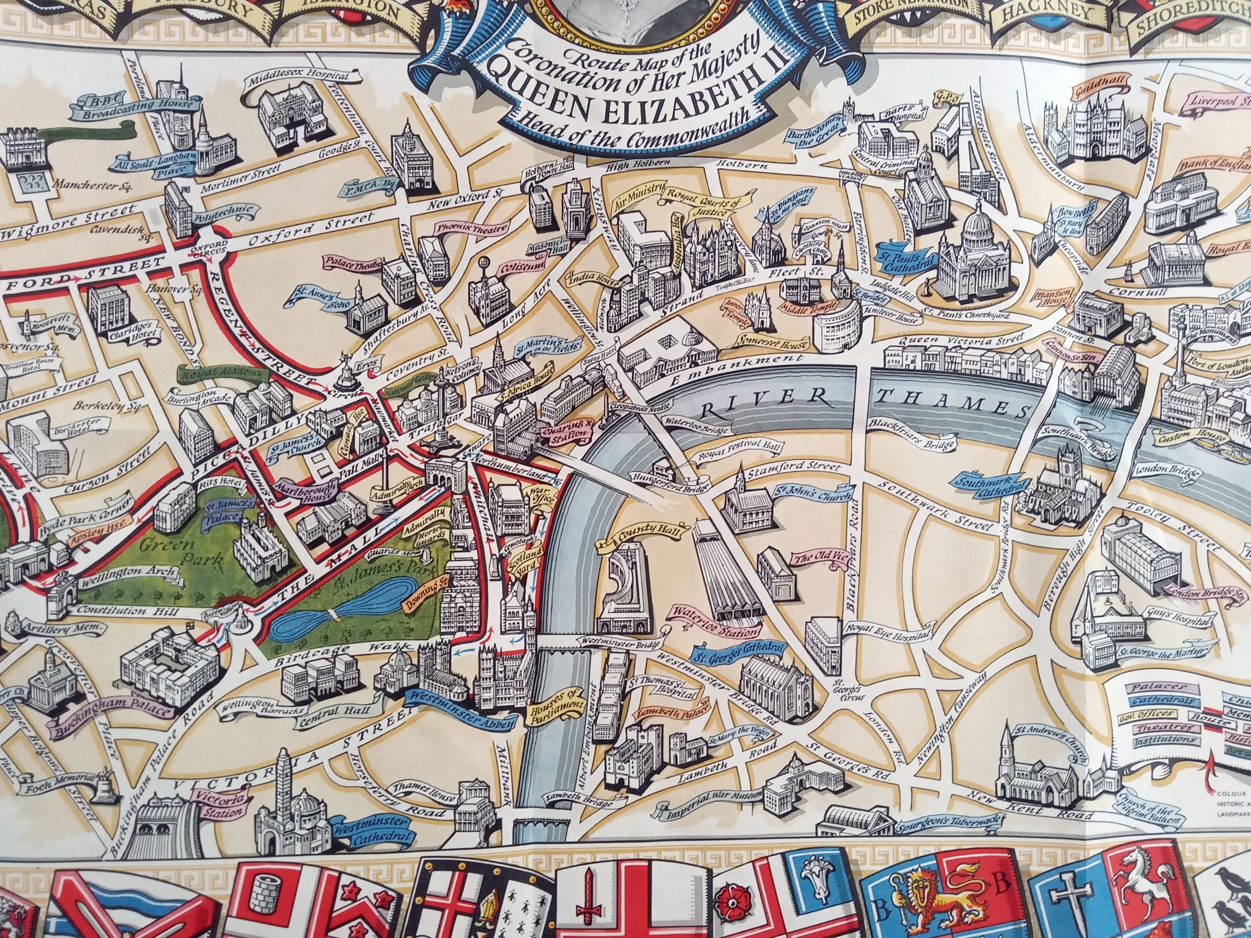 1953 Historic Queen Elizabeth II Royal Coronation Route London Pictorial Map 21