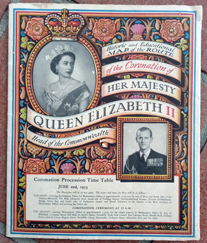 1953 Historic Queen Elizabeth II Royal Coronation Route London Pictorial Map 2