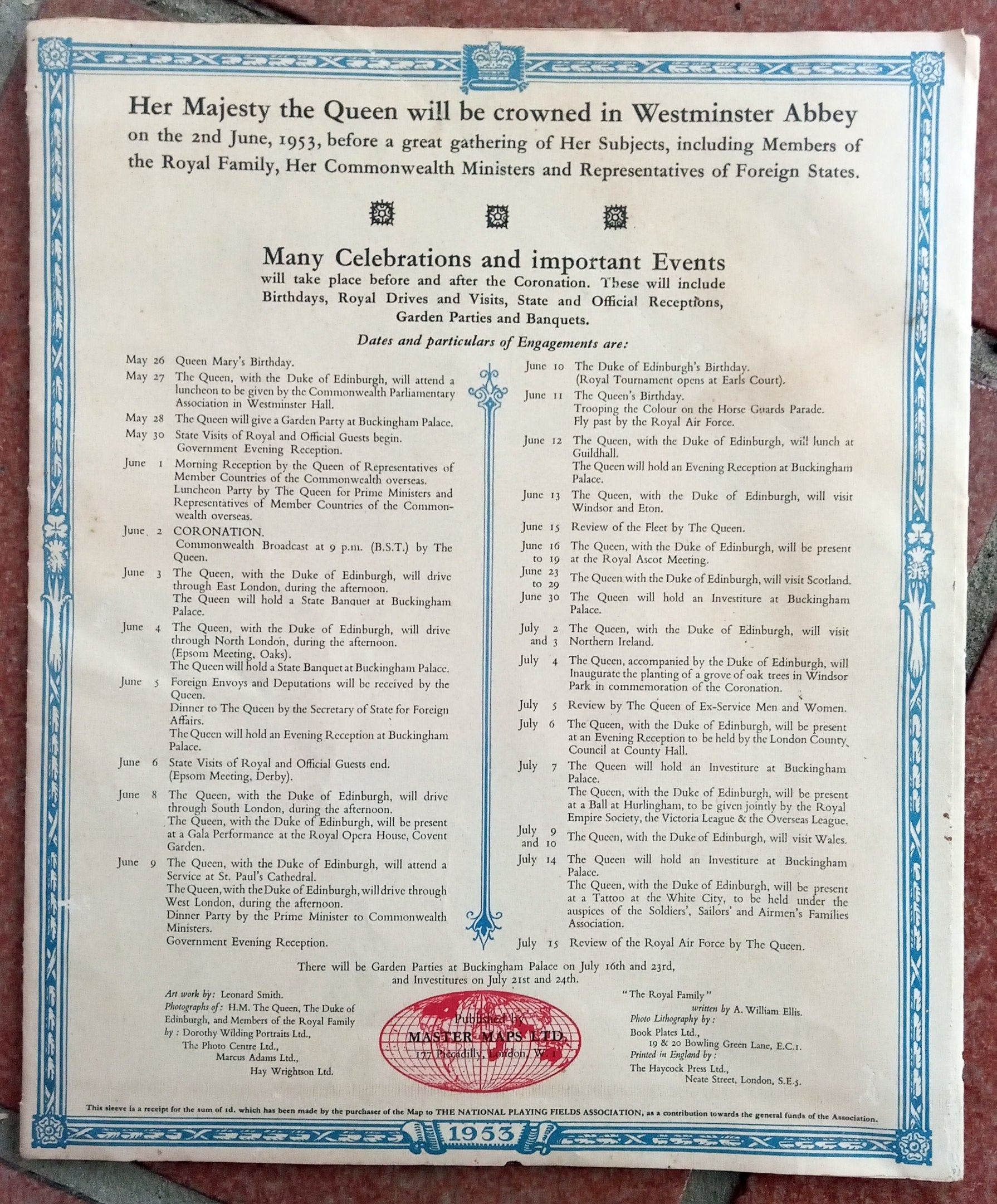 1953 Historic Queen Elizabeth II Royal Coronation Route London Pictorial Map 3