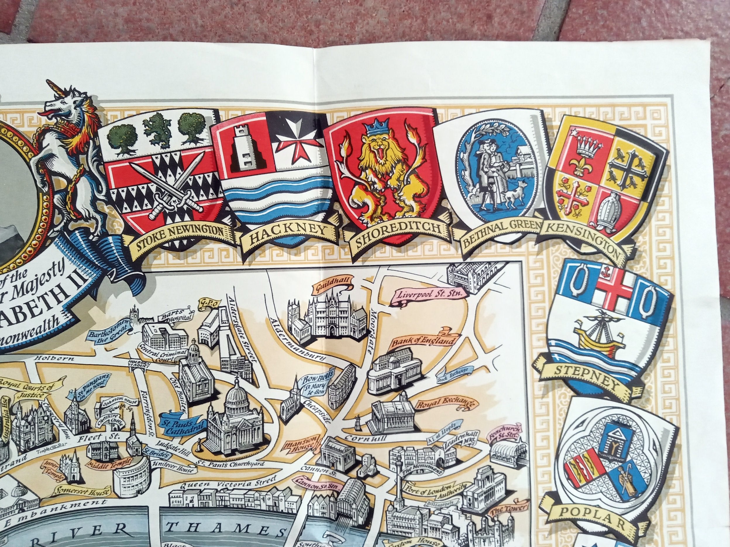 1953 Historic Queen Elizabeth II Royal Coronation Route London Pictorial Map 6