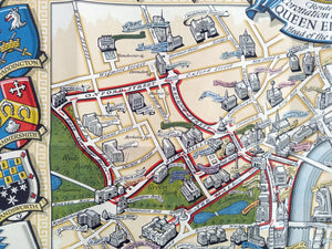 1953 Historic Queen Elizabeth II Royal Coronation Route London Pictorial Map 7