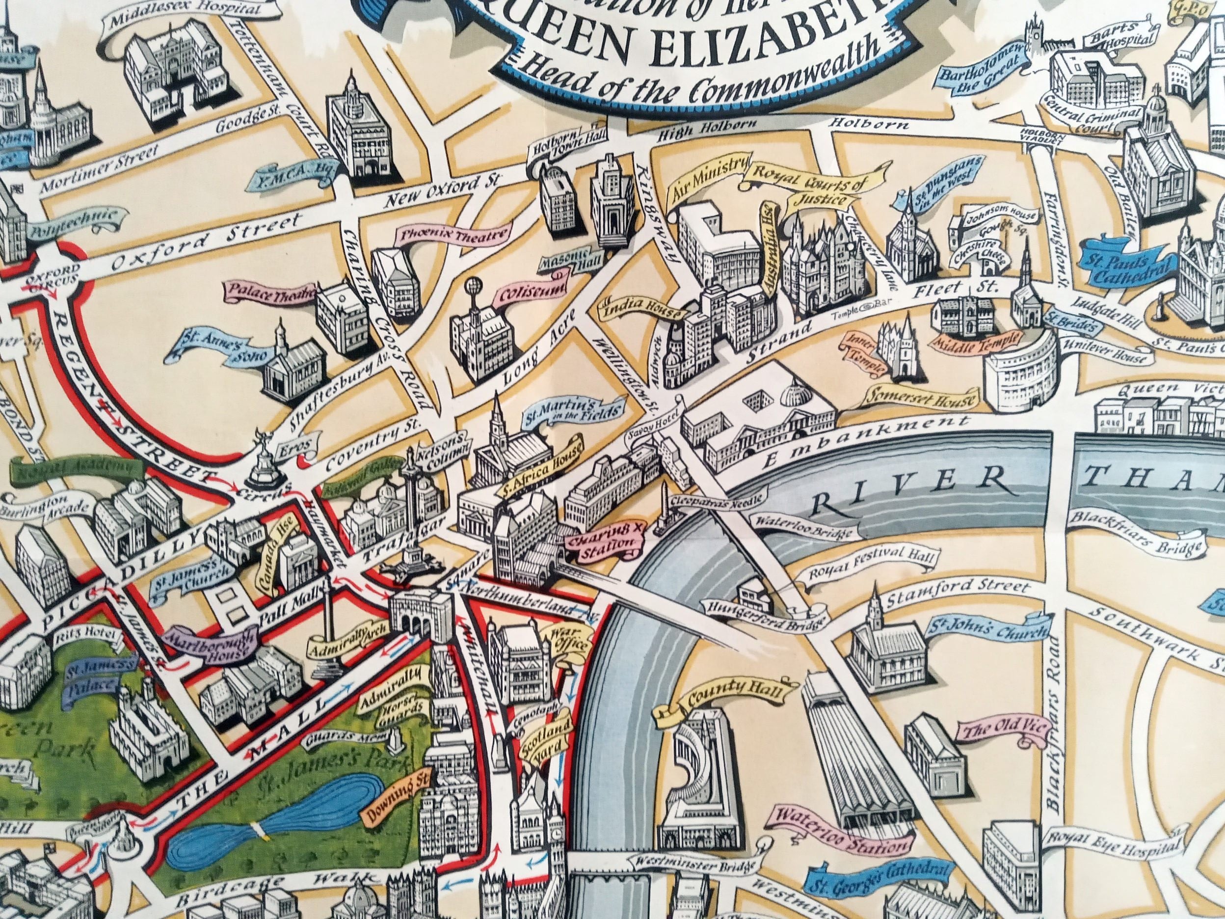 1953 Historic Queen Elizabeth II Royal Coronation Route London Pictorial Map 8