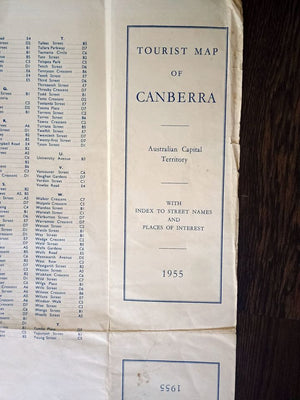 1955 Tourist Map of Canberra, City Plan, Australian Capital Territory, ACT, Australia