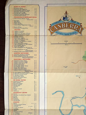 1955 Tourist Map of Canberra, City Plan, Australian Capital Territory, ACT, Australia