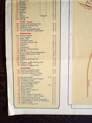 1955 Tourist Map of Canberra, City Plan, Australian Capital Territory, ACT, Australia