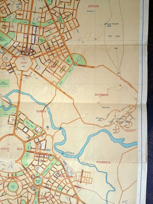 1955 Tourist Map of Canberra, City Plan, Australian Capital Territory, ACT, Australia