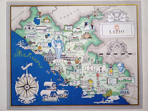 1951 Lazio Italy Pictorial Map De Agostini