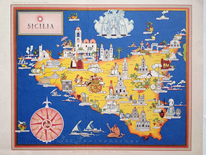 1951 Sicilia, Sicily Italy Pictorial Map De Agostini