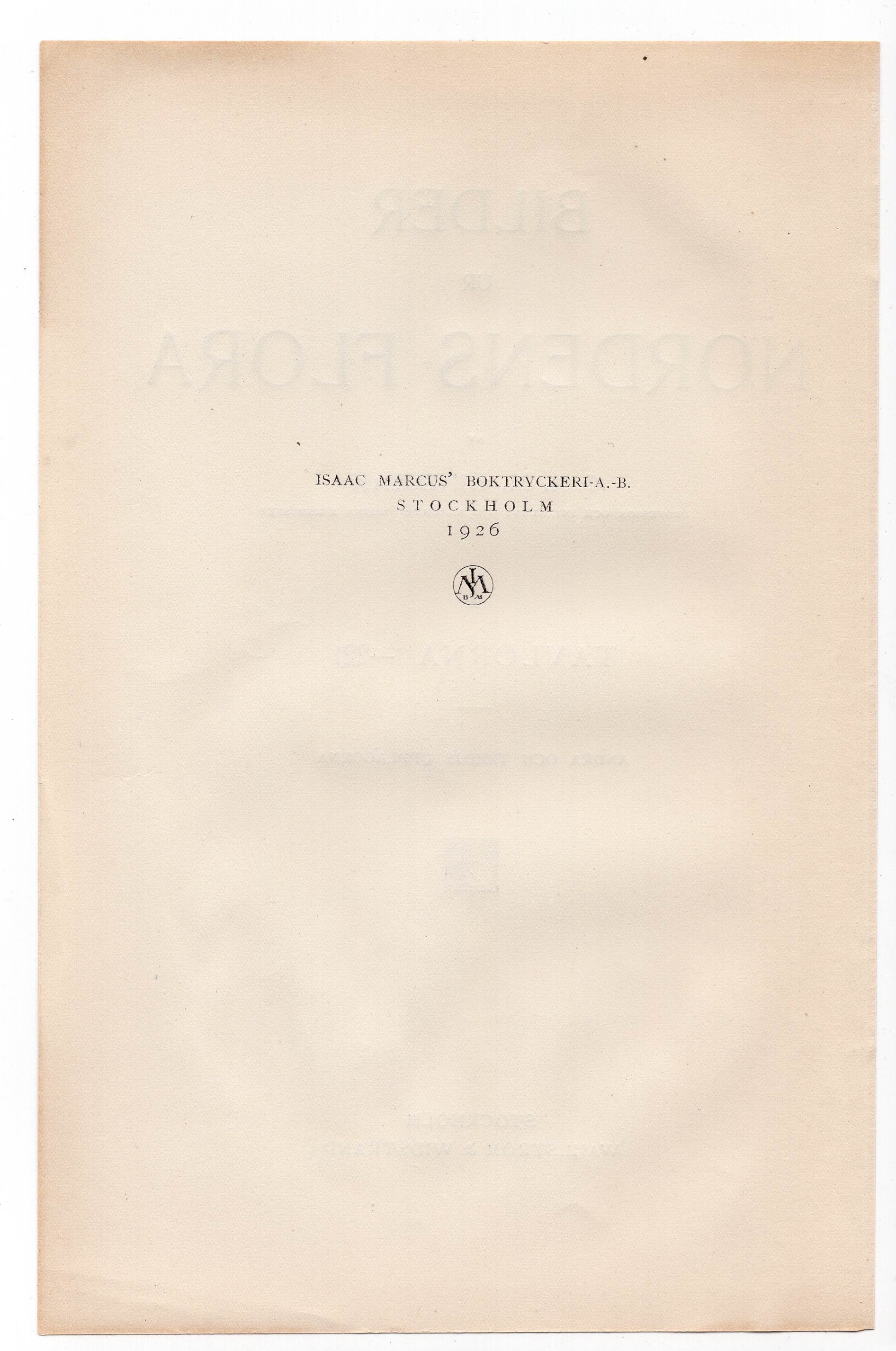 1926 publication date page from Volume 1 of Bilder ur Nordens Flora by C. A. M. Lindman