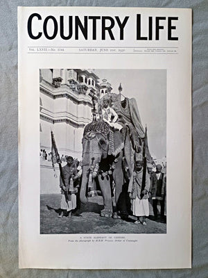 A State Elephant of Udaipur Country Life Magazine Portrait, Frontispiece, June 21 1930. LXVII No. 1744

The frontispiece titled "A State Elephant of Udaipur," taken by H.R.H. Princess Arthur of Connaught (Princess Alexandra, 2nd Duchess of Fife).
